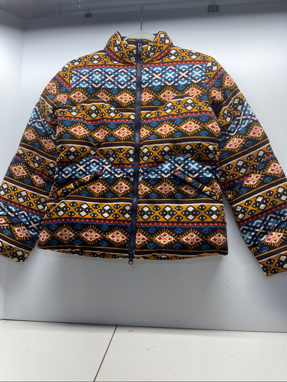 Tory Burch Puffer Coat Jacket Size Small Preowned Boho Southwest Aztec Print
